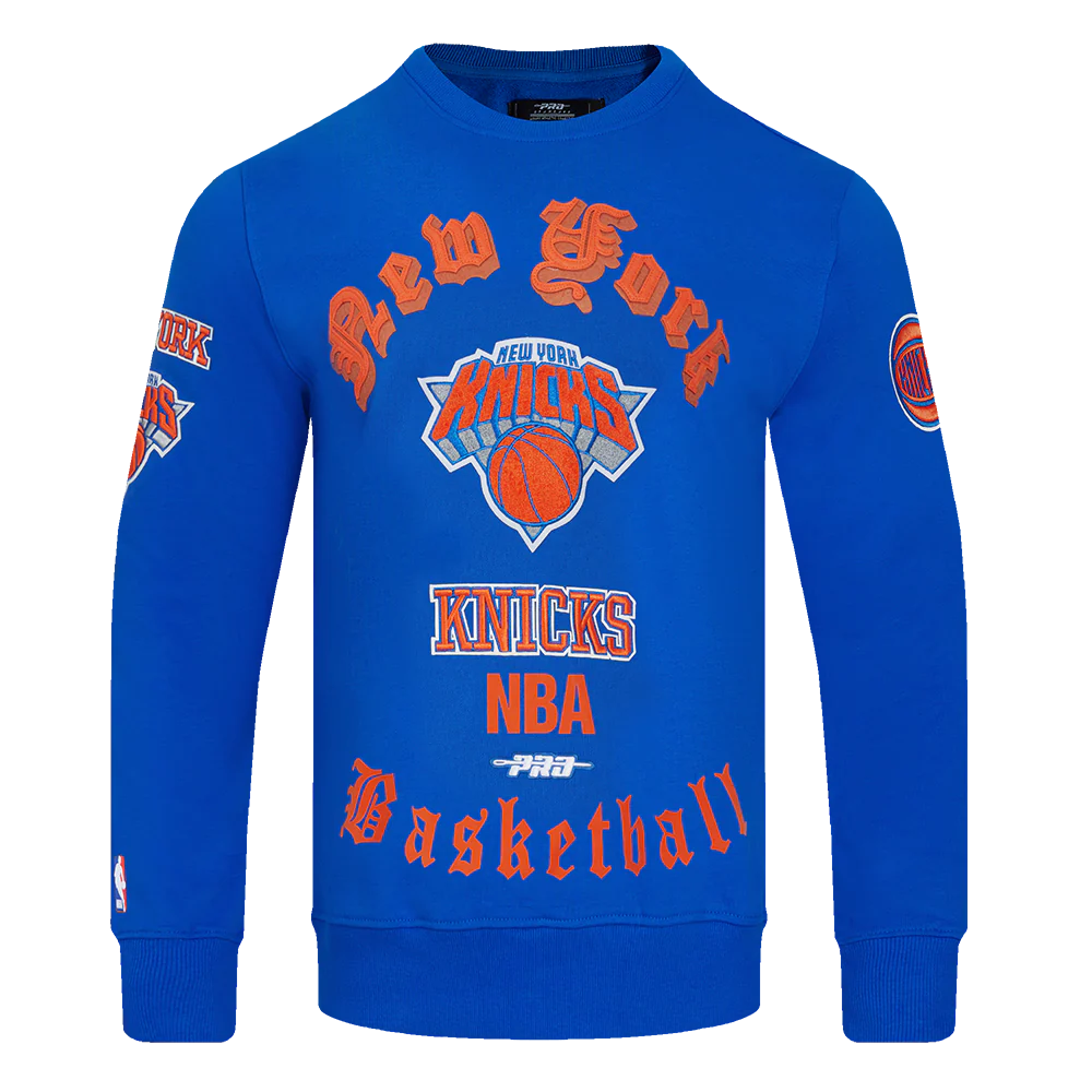 NBA NEW YORK KNICKS OLD ENGLISH MEN'S CREWNECK (ROYAL BLUE) - Image 3