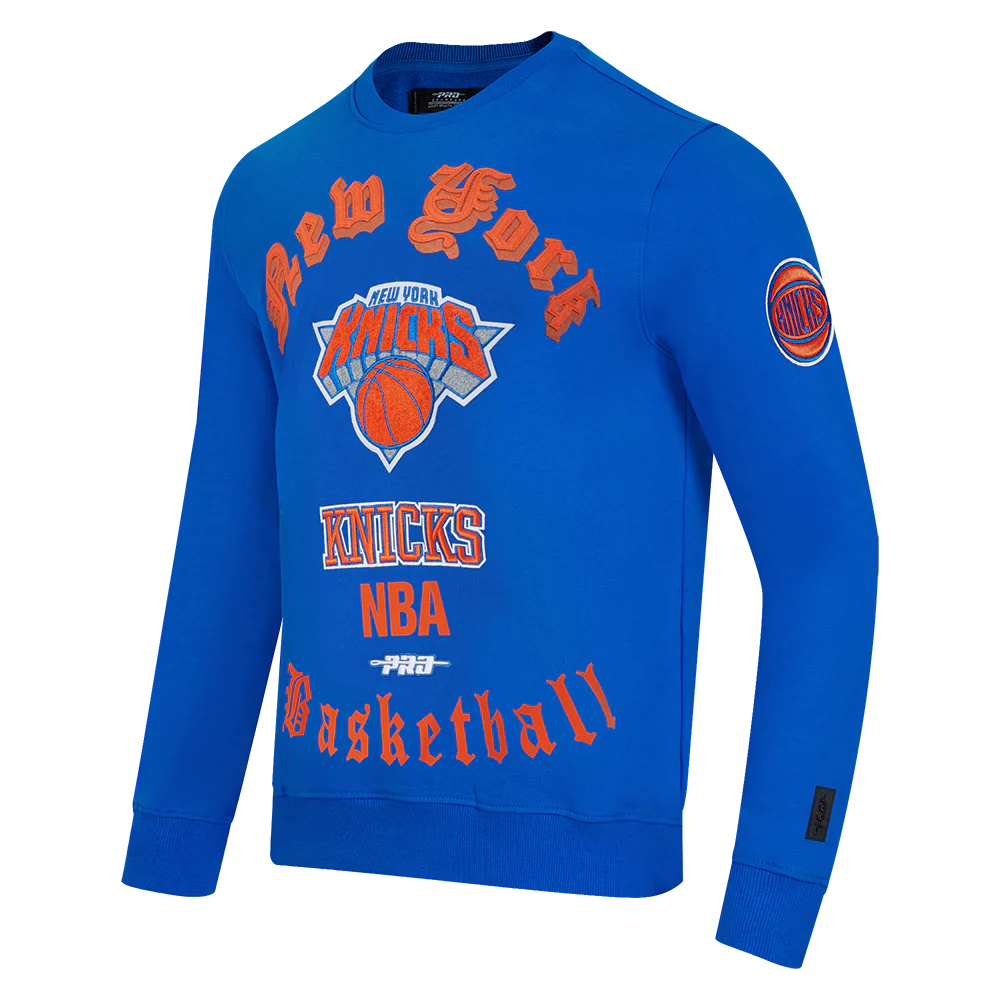 NBA NEW YORK KNICKS OLD ENGLISH MEN'S CREWNECK (ROYAL BLUE) - Image 4