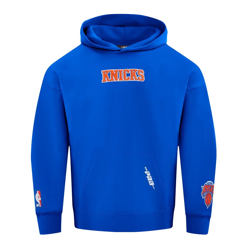 NBA NEW YORK KNICKS WINGSPAN MEN'S DROP SHOULDER FLEECE PULLOVER HOODIE (ROYAL BLUE) - Image 3