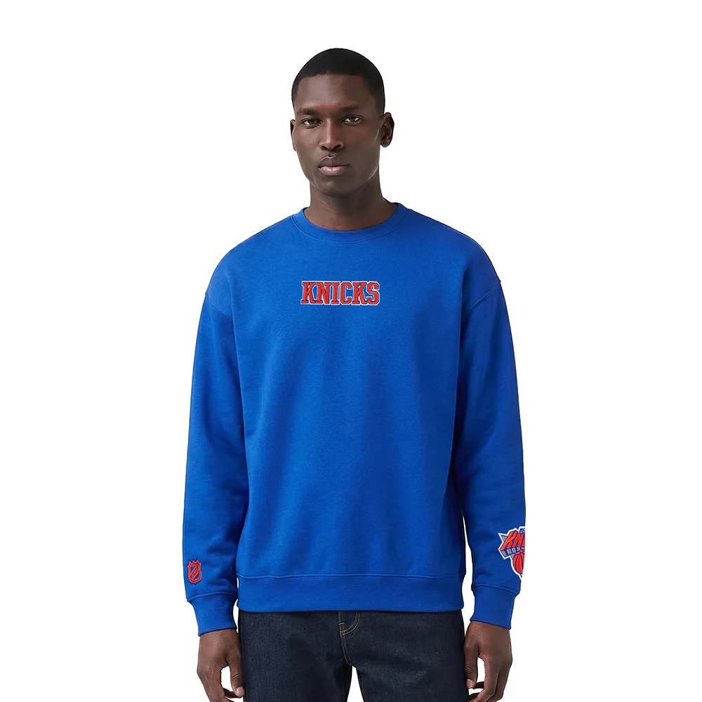 NBA NEW YORK KNICKS WINGSPAN MEN'S DROP SHOULDER FLEECE CREWNECK (ROYAL BLUE) - Image 2
