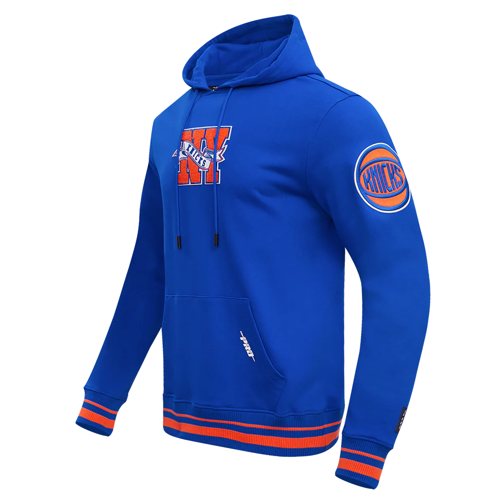 NBA NEW YORK KNICKS TEAM PENNANTS MEN'S RIB FLEECE PULLOVER HOODIE (ROYAL/ORANGE/ROYAL) - Image 2