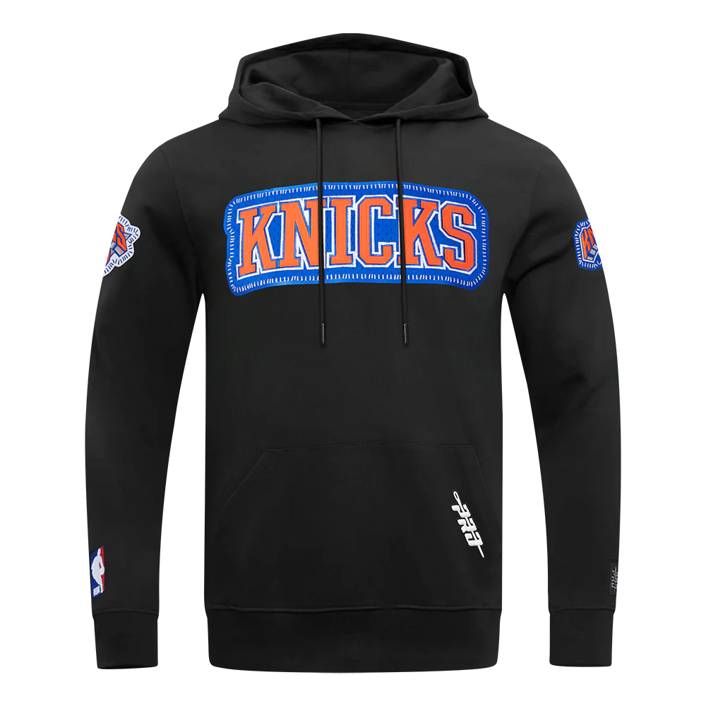 NBA NEW YORK KNICKS DIY PICK STITCH MEN'S DOUBLE KNIT PULLOVER HOODIE (BLACK)