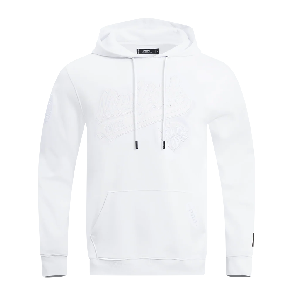 NBA NEW YORK KNICKS WHITE OUT MEN'S DOUBLE KNIT PULLOVER HOODIE (WHITE)