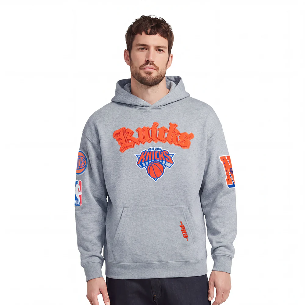 NBA NEW YORK KNICKS BEST OF MEN'S DROP SHOULDER FLC PO HOODIE (DARK HEATHER GRAY)