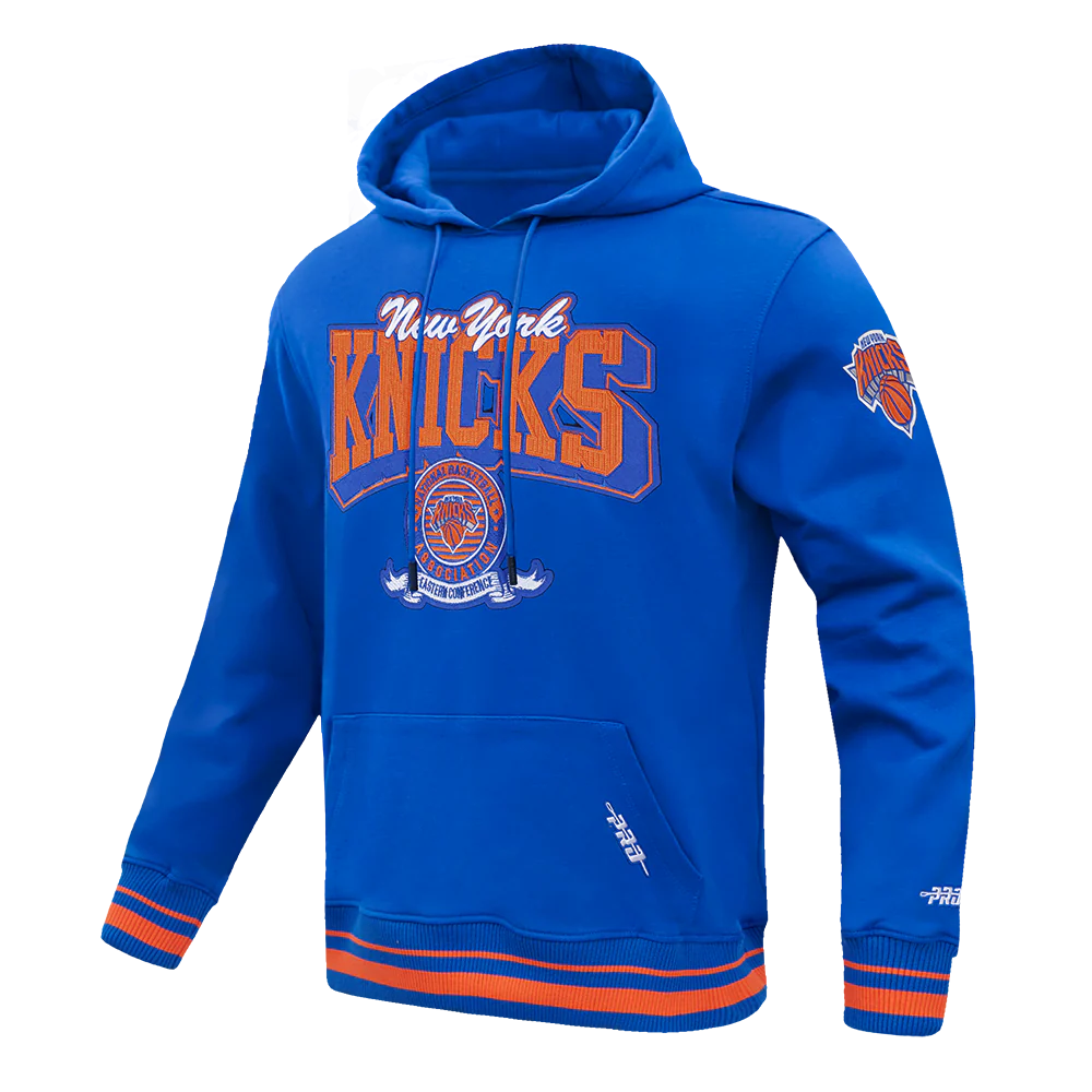 NBA NEW YORK KNICKS TEAM BADGE MEN'S RIB FLC PO HOODIE (ROYAL/ORANGE/ROYAL) - Image 2