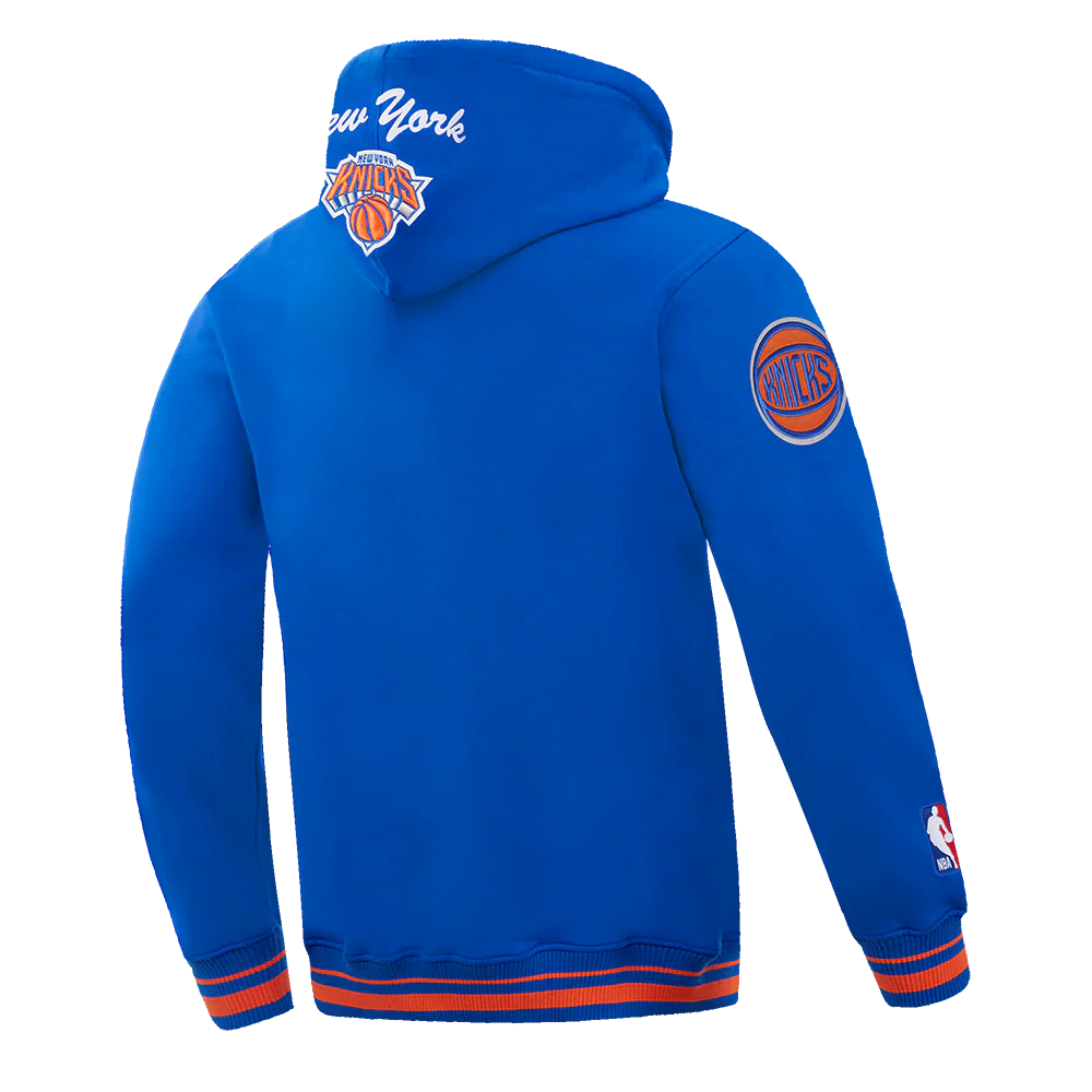 NBA NEW YORK KNICKS TEAM BADGE MEN'S RIB FLC PO HOODIE (ROYAL/ORANGE/ROYAL) - Image 4