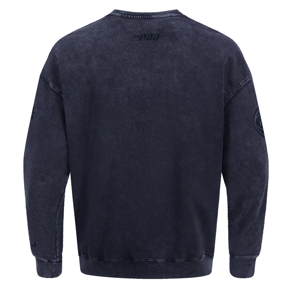 NBA NEW YORK KNICKS WASHED CLASSIC MEN'S ENZYME WASH DROP SHOULDER FLC CREWNECK (WASHED MIDNIGHT NAVY) - Image 3