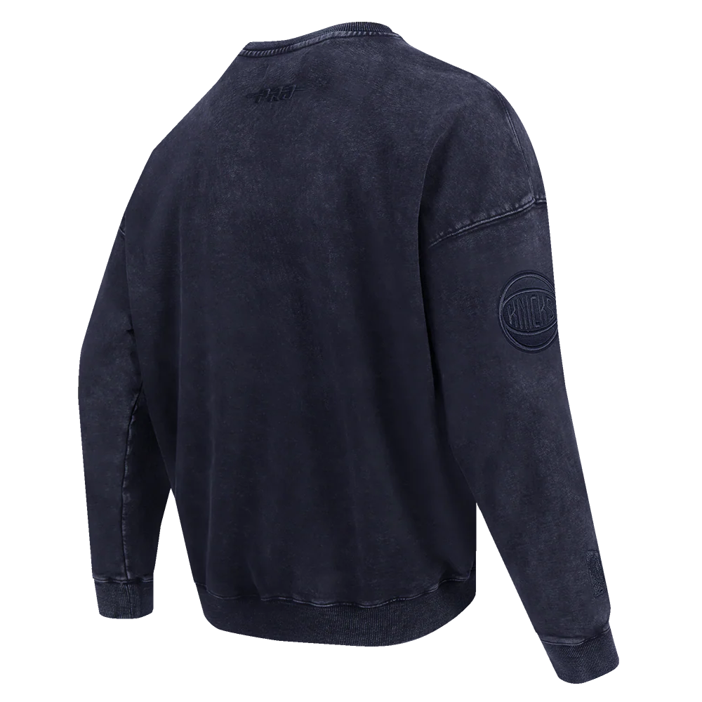 NBA NEW YORK KNICKS WASHED CLASSIC MEN'S ENZYME WASH DROP SHOULDER FLC CREWNECK (WASHED MIDNIGHT NAVY) - Image 4
