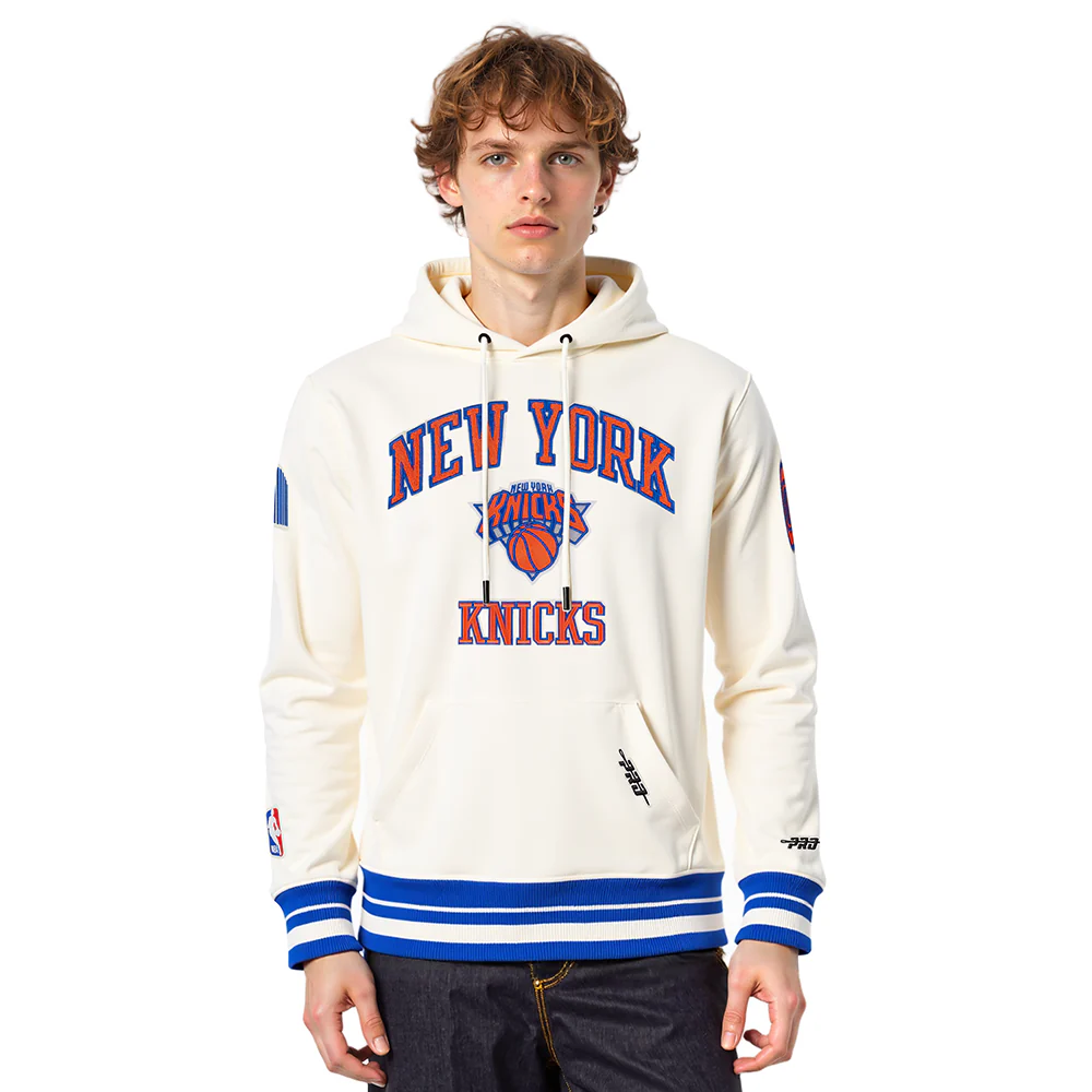 NBA NEW YORK KNICKS CITY EDITION 25-26 MEN'S RIB FLC PO HOODIE (EGGSHELL/ROYAL BLUE)