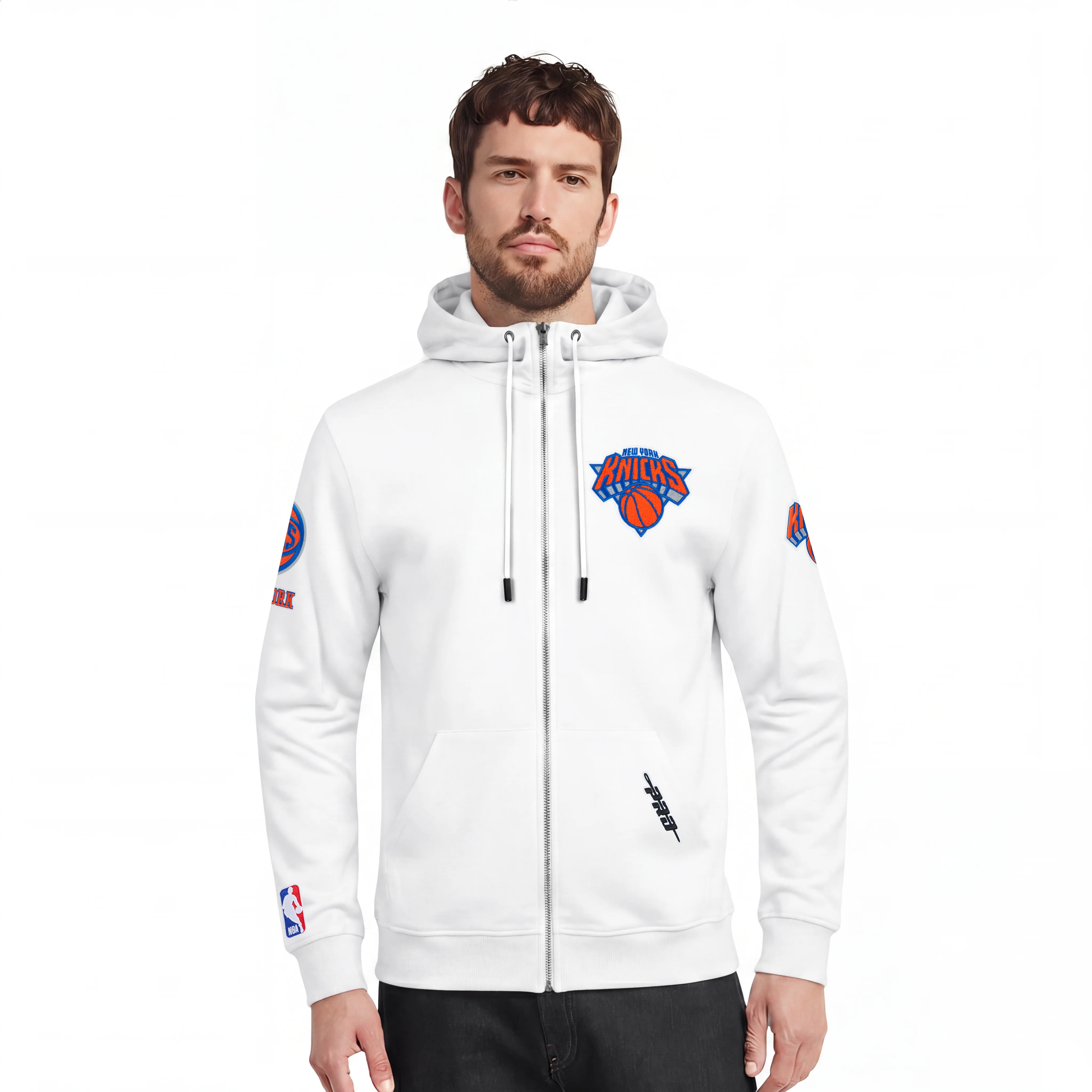 NBA NEW YORK KNICKS CLASSIC CHENILLE MEN'S FULL ZIP HOODIE (White)