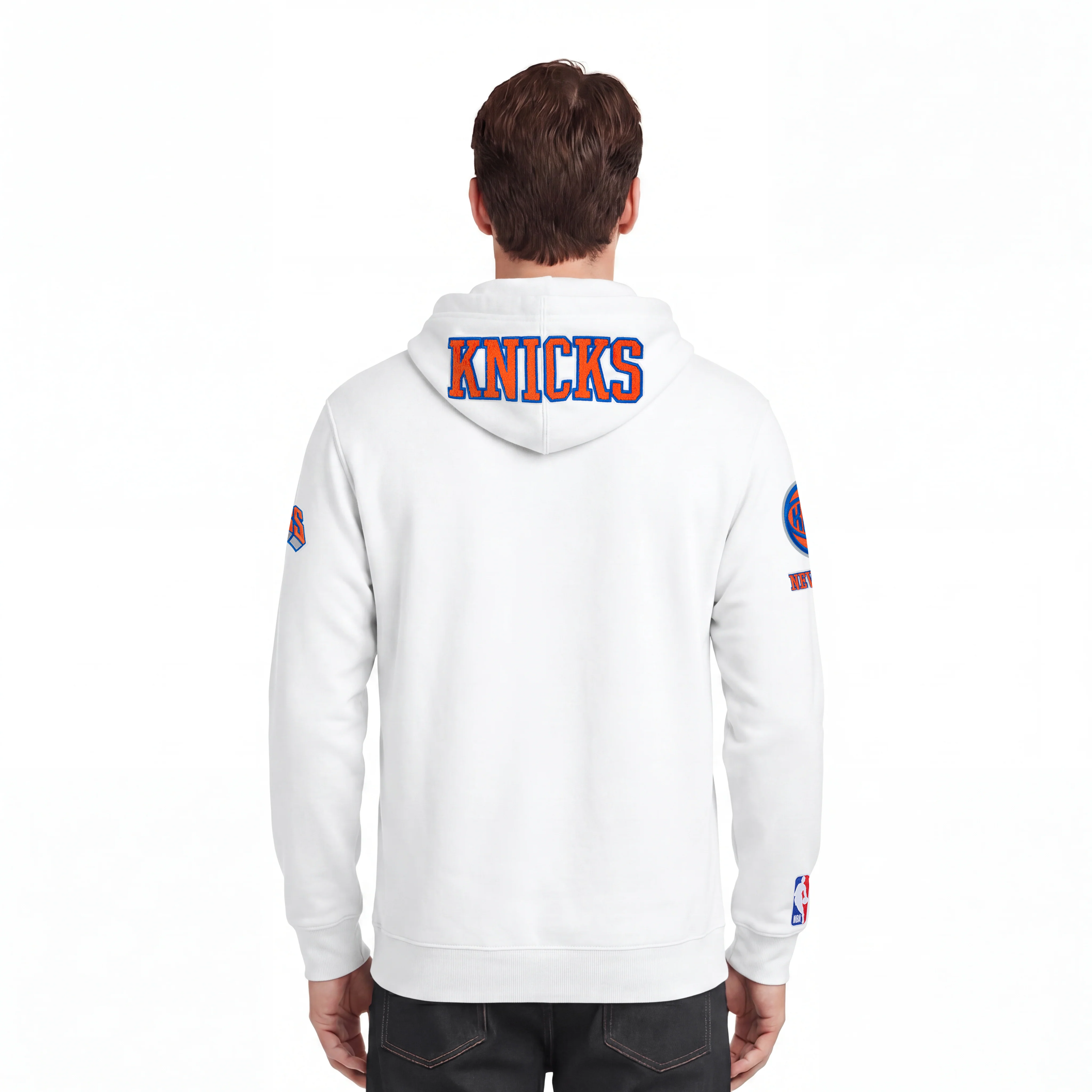 NBA NEW YORK KNICKS CLASSIC CHENILLE MEN'S FULL ZIP HOODIE (White) - Image 2
