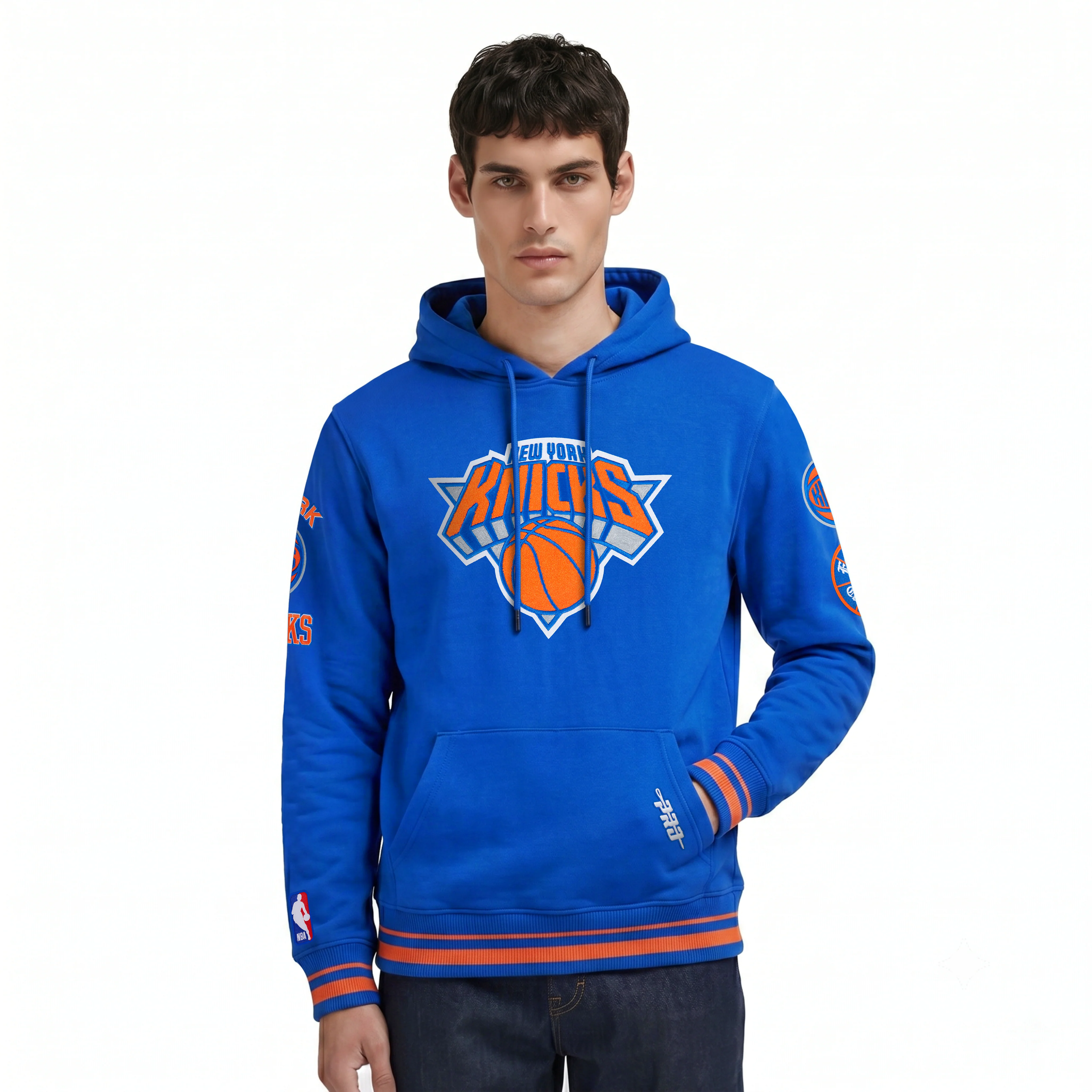 NBA NEW YORK KNICKS RETRO CLASSICS MEN'S PULL OVER HOODIE (ROYAL/ORANGE/ROYAL)