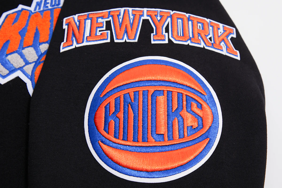 NBA NEW YORK KNICKS CLASSIC CHENILLE MEN'S FULL ZIP PULLOVER HOODIE (BLACK) - Image 12