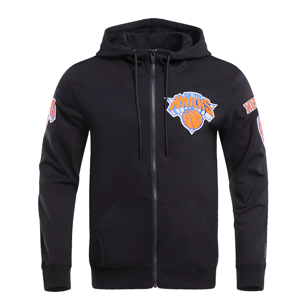 NBA NEW YORK KNICKS CLASSIC CHENILLE MEN'S FULL ZIP PULLOVER HOODIE (BLACK) - Image 3
