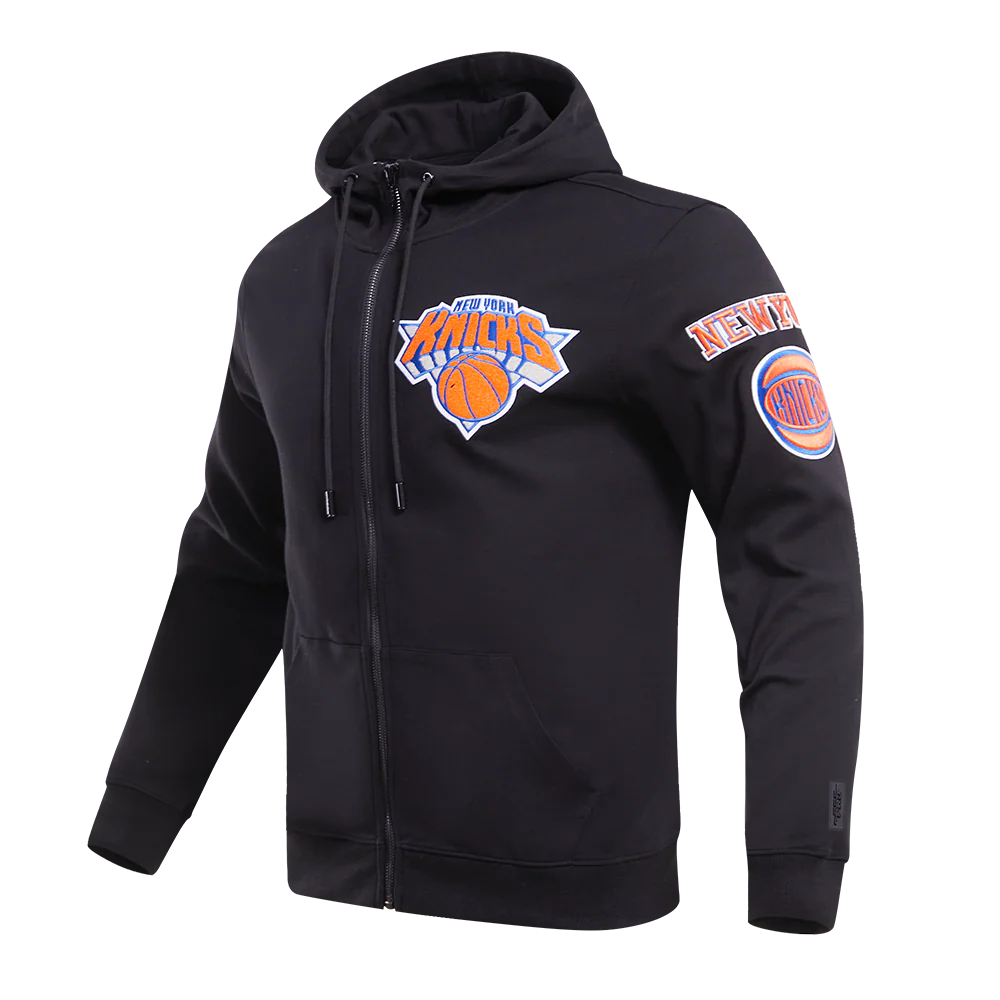 NBA NEW YORK KNICKS CLASSIC CHENILLE MEN'S FULL ZIP PULLOVER HOODIE (BLACK) - Image 4