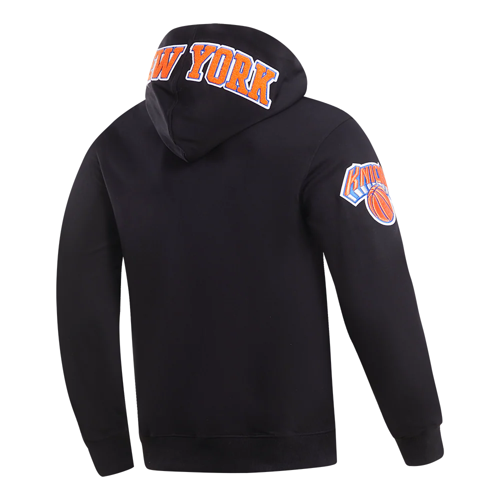 NBA NEW YORK KNICKS CLASSIC CHENILLE MEN'S FULL ZIP PULLOVER HOODIE (BLACK) - Image 6
