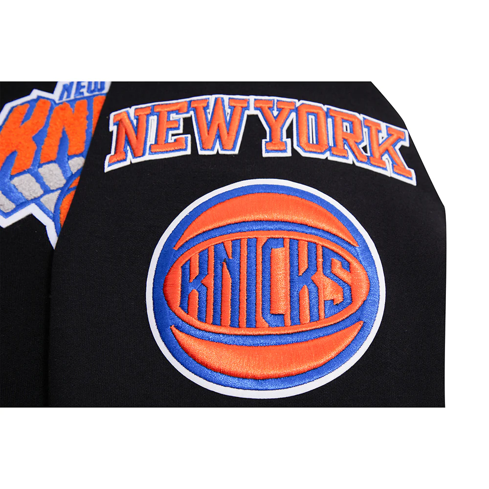 NBA NEW YORK KNICKS CLASSIC CHENILLE MEN'S FULL ZIP PULLOVER HOODIE (BLACK) - Image 7