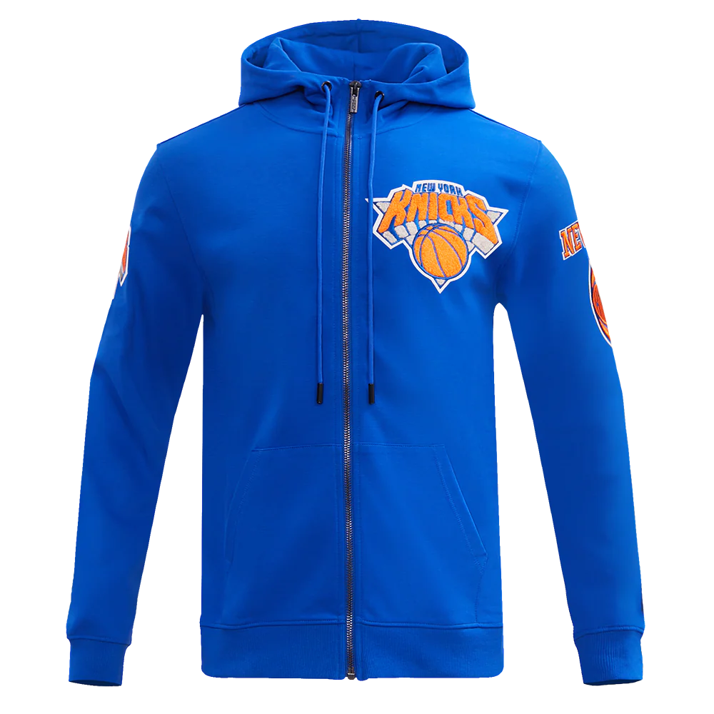 NBA NEW YORK KNICKS CLASSIC CHENILLE MEN'S FULL ZIP PULLOVER HOODIE (ROYAL BLUE) - Image 3