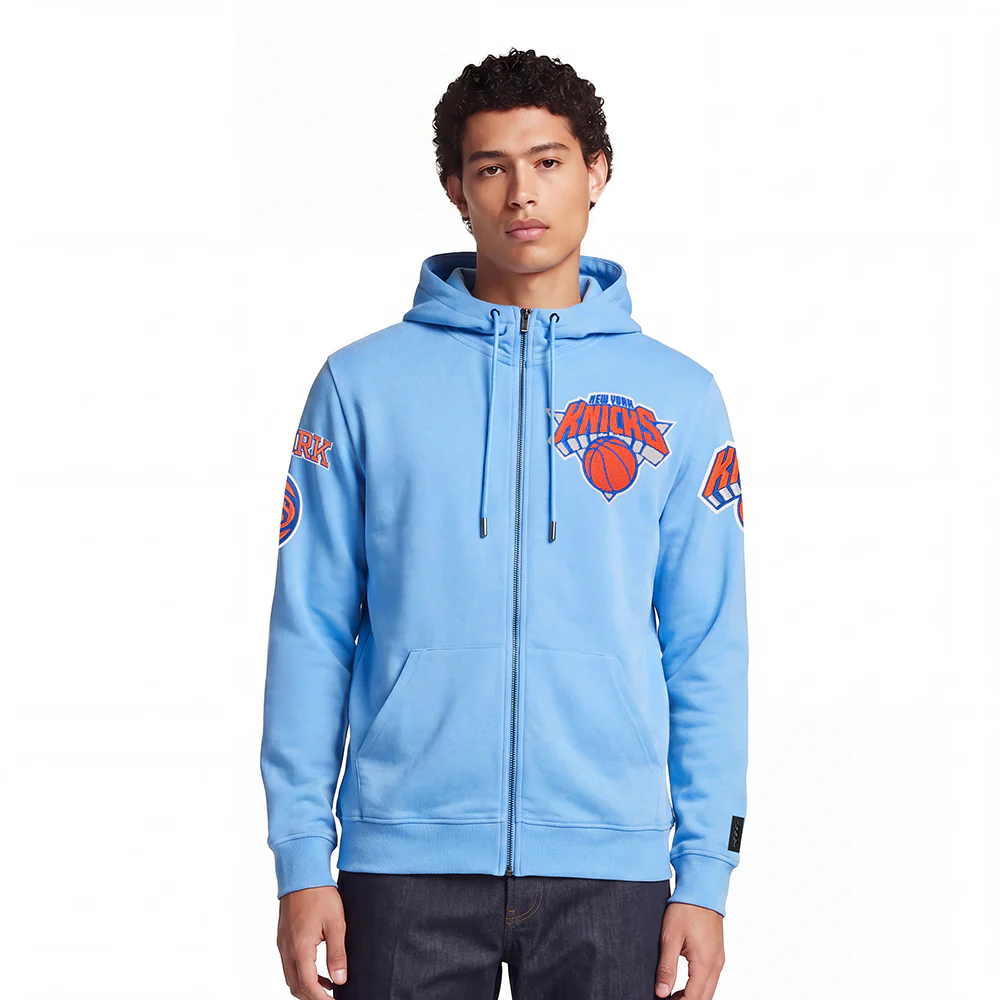 NBA NEW YORK KNICKS CLASSIC CHENILLE MEN'S FULL ZIP PULLOVER HOODIE (UNIVERSITY BLUE)