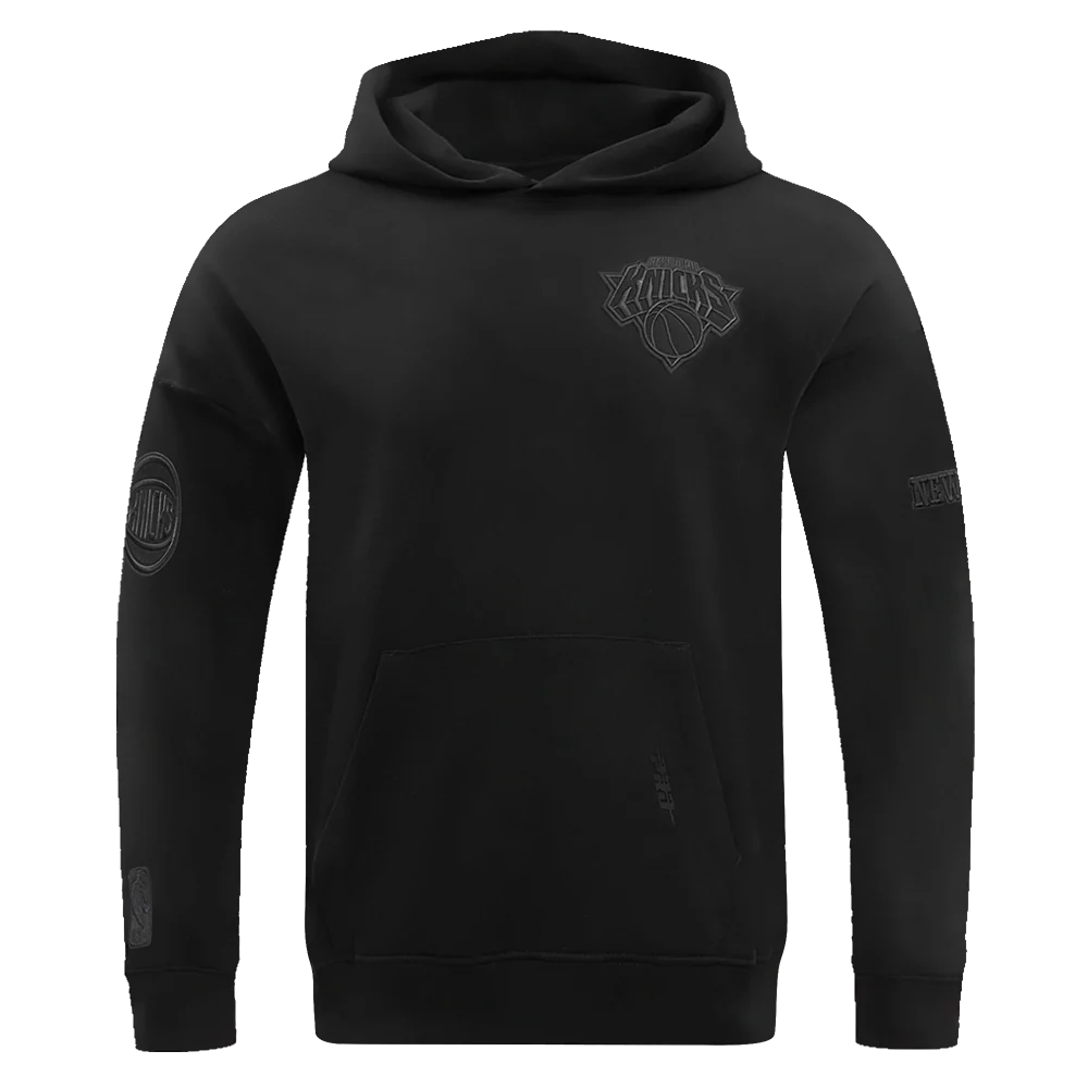 NBA NEW YORK KNICKS NEUTRAL DROP SHOULDER FLEECE PULLOVER HOODIE (BLACK) - Image 3