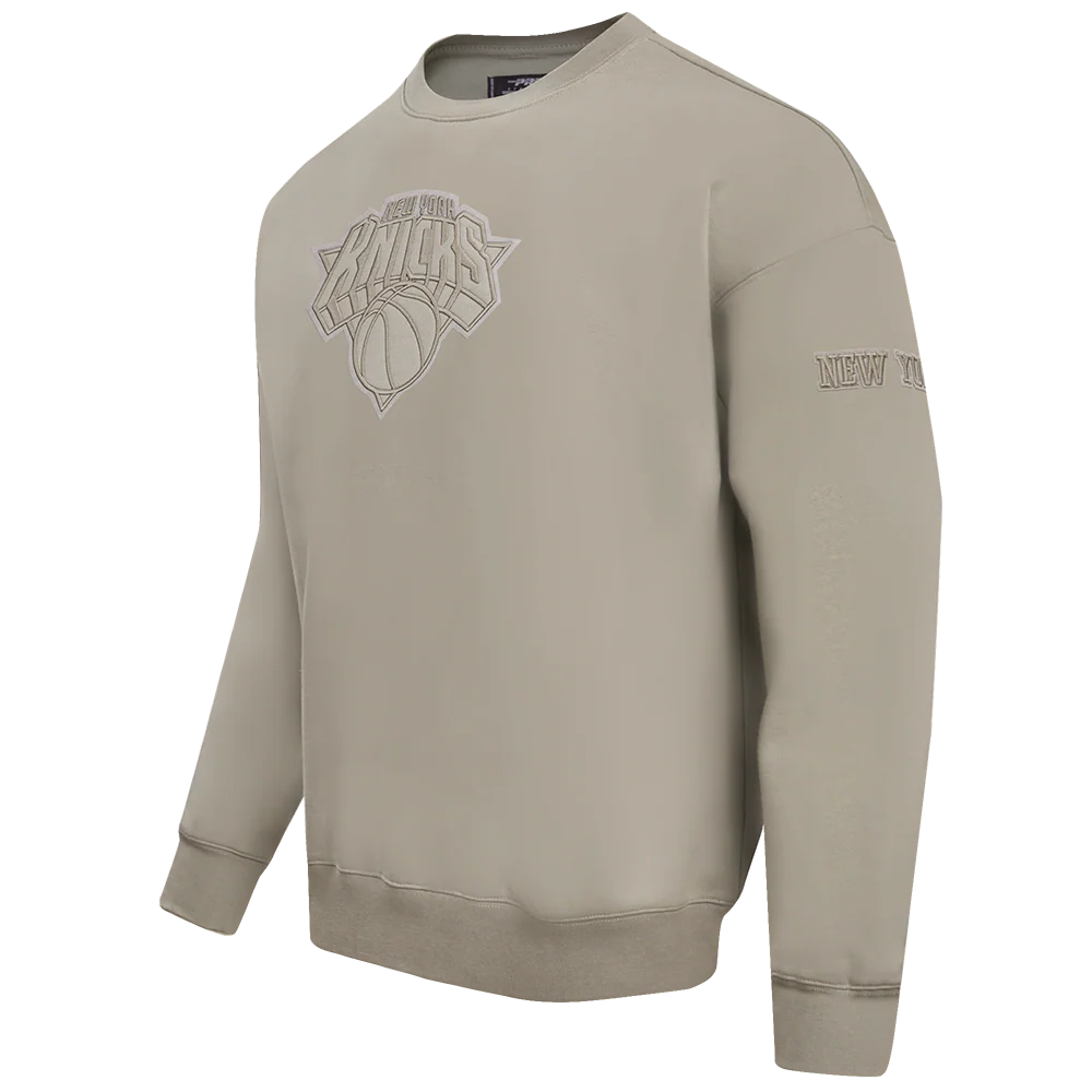NBA NEW YORK KNICKS NEUTRAL DROP SHOULDER FLEECE CREWNECK (TAUPE) - Image 4