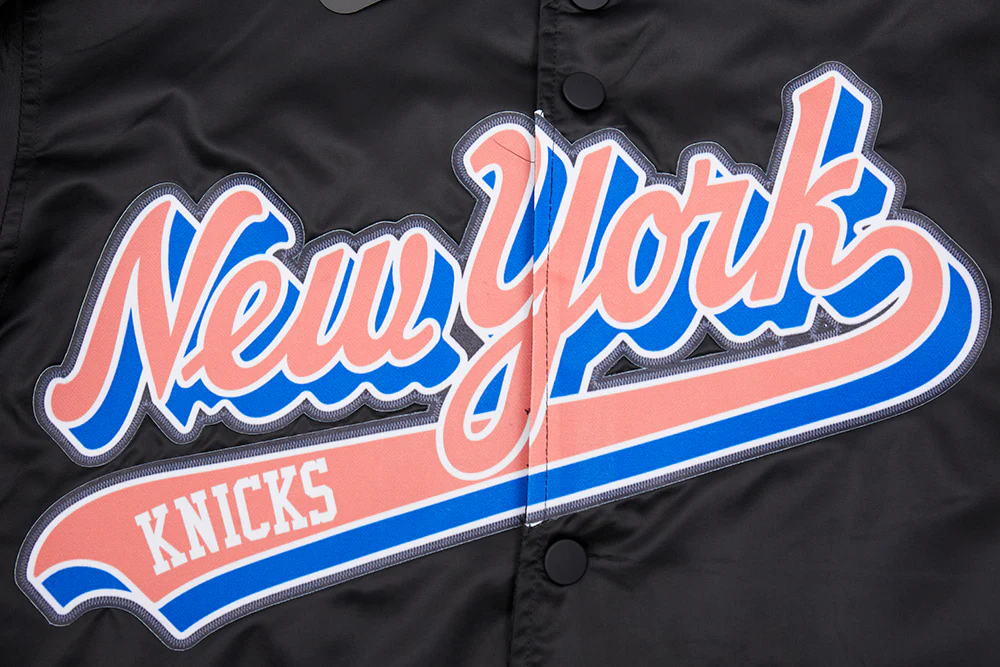 NBA NEW YORK KNICKS SCRIPT TAIL MEN'S SATIN JACKET (BLACK/ROYAL BLUE/BLACK) - Image 8