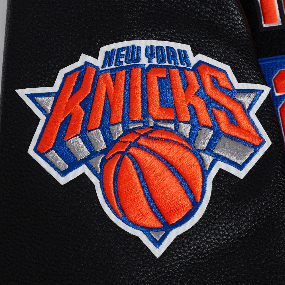 NBA NEW YORK KNICKS AREA CODE MEN'S RIB WOOL VARSITY JACKET (BLACK/ROYAL BLUE/BLACK) - Image 10