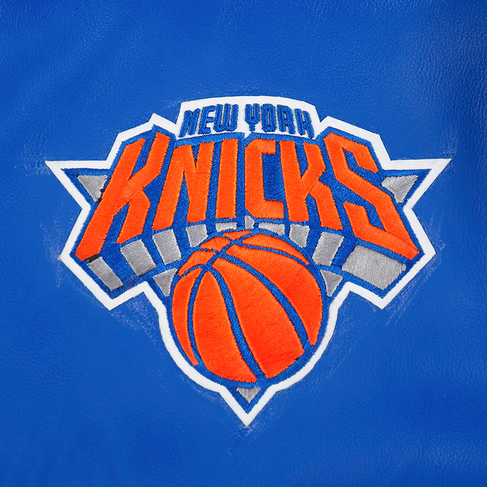 NBA NEW YORK KNICKS CITY SIGNATURE MEN'S LEATHER VARSITY JACKET (ROYAL BLUE/WHITE) - Image 10