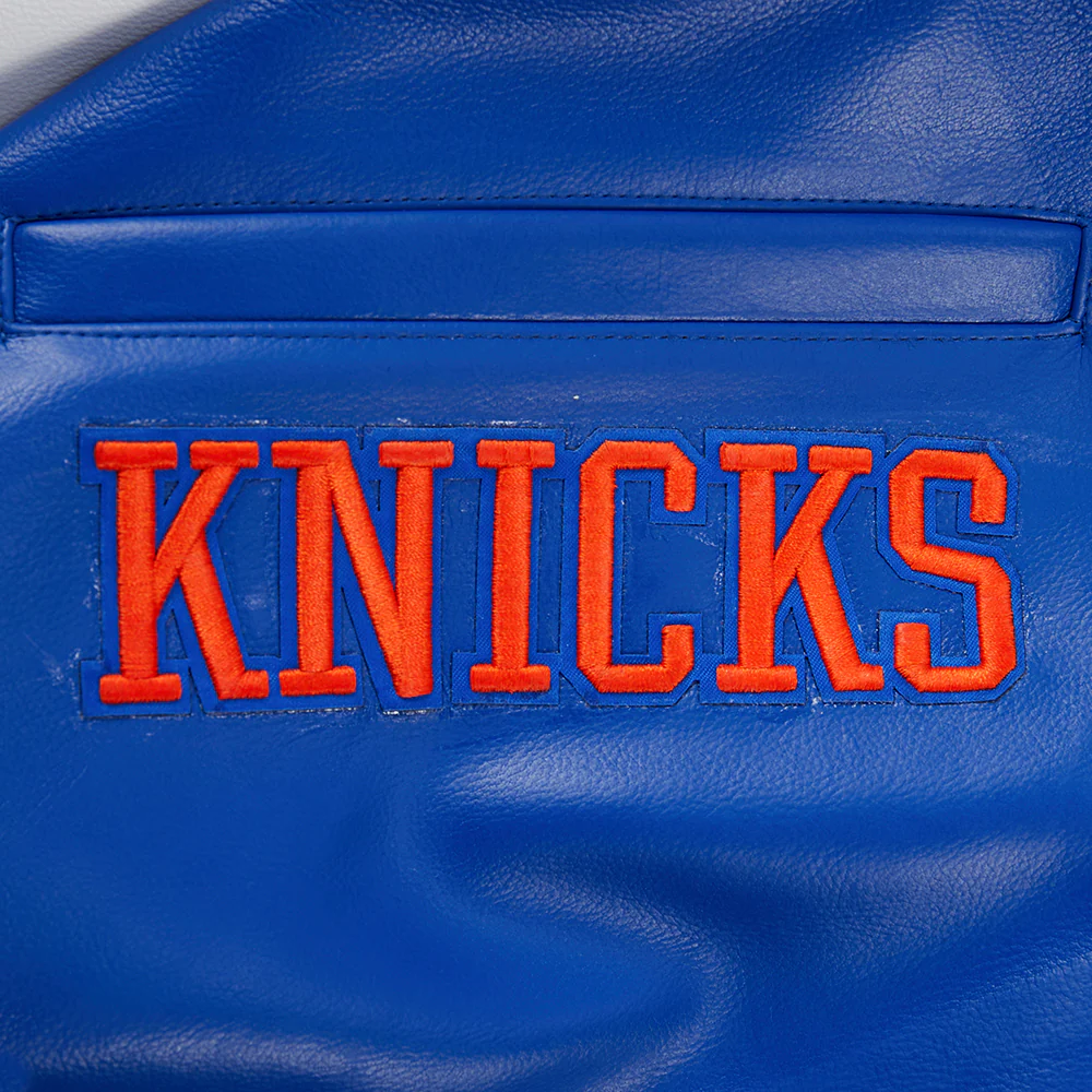 NBA NEW YORK KNICKS CITY SIGNATURE MEN'S LEATHER VARSITY JACKET (ROYAL BLUE/WHITE) - Image 11