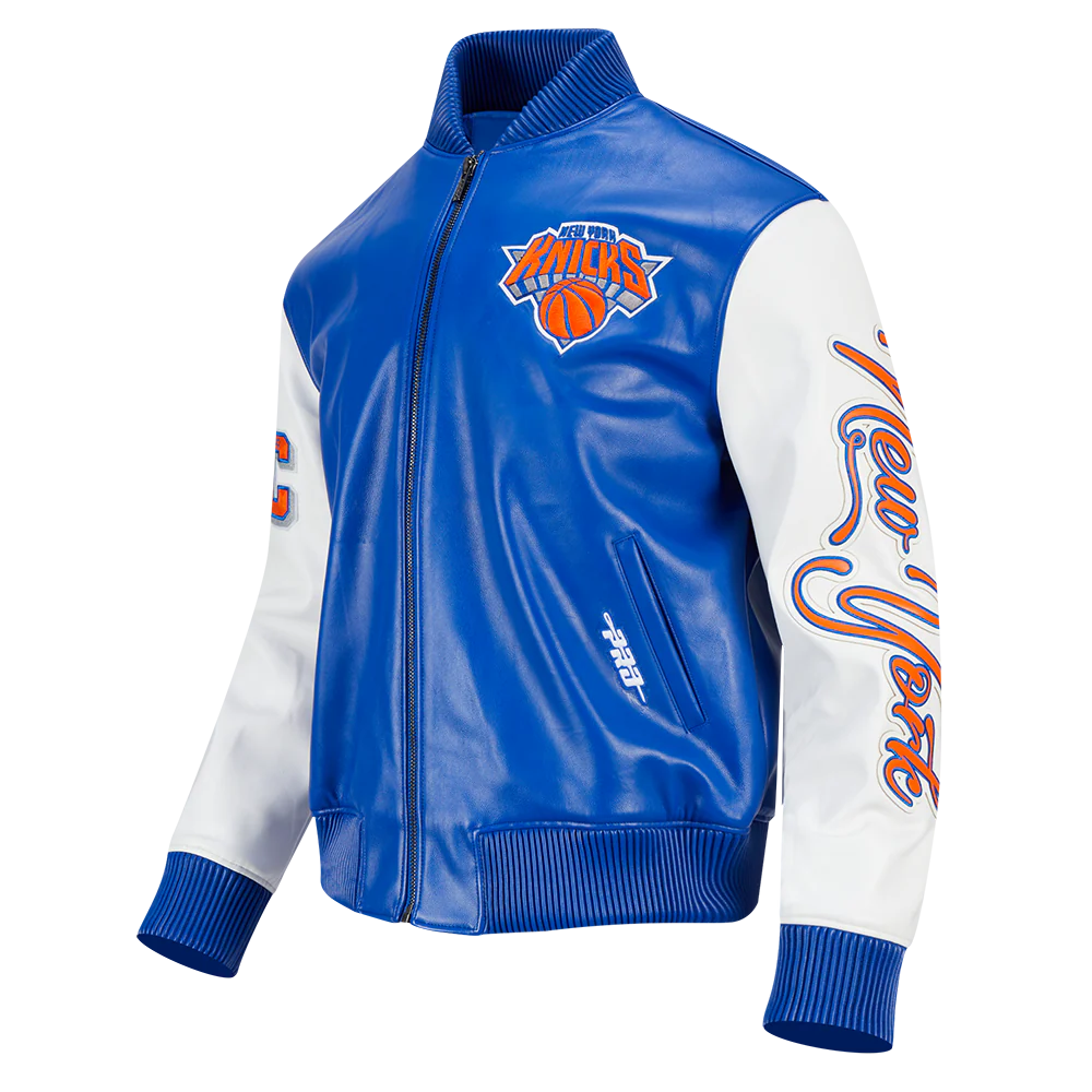 NBA NEW YORK KNICKS CITY SIGNATURE MEN'S LEATHER VARSITY JACKET (ROYAL BLUE/WHITE) - Image 14