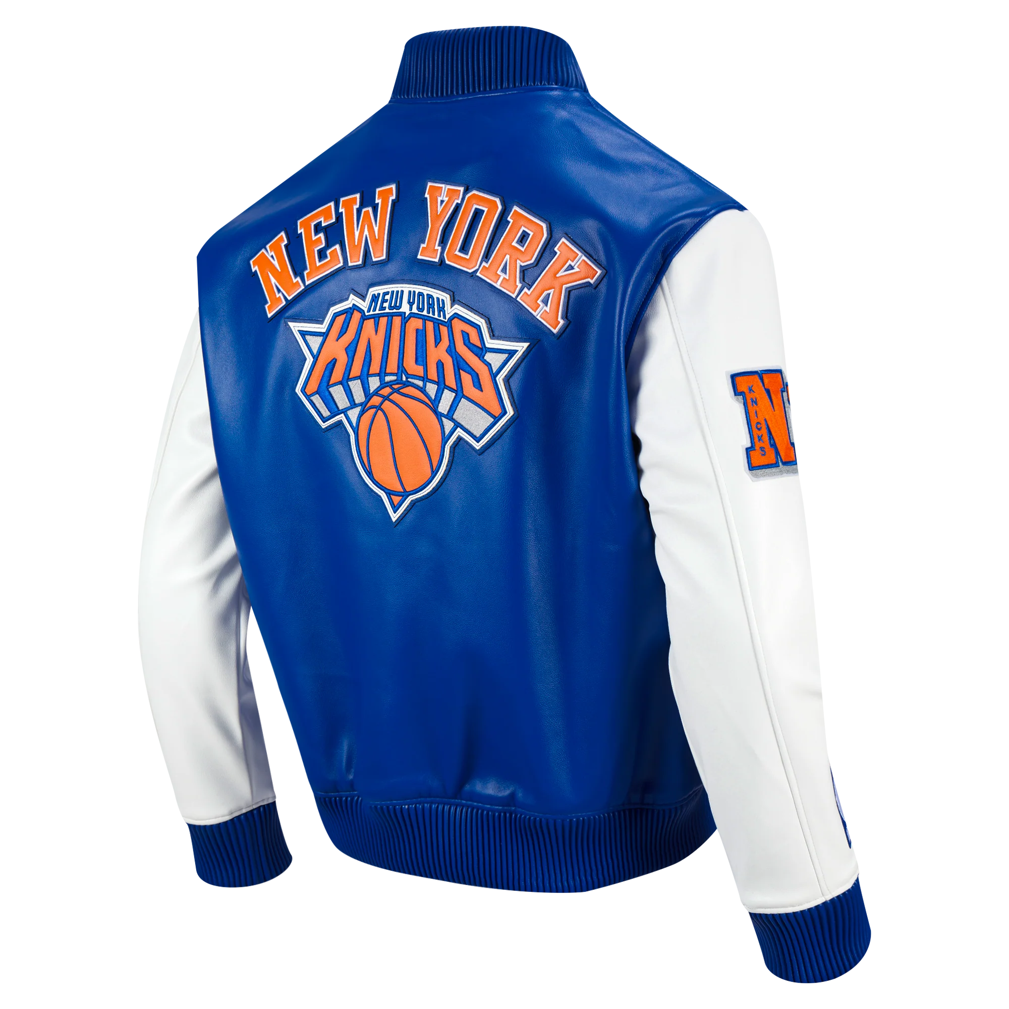 NBA NEW YORK KNICKS CITY SIGNATURE MEN'S LEATHER VARSITY JACKET (ROYAL BLUE/WHITE) - Image 16