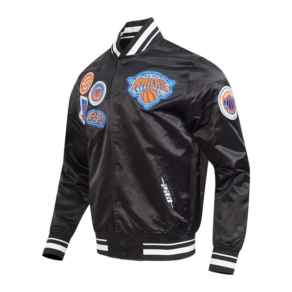 NBA NEW YORK KNICKS DIY PICK STITCH MEN'S RIB SATIN JACKET (BLACK) - Image 2