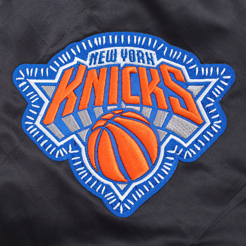 NBA NEW YORK KNICKS DIY PICK STITCH MEN'S RIB SATIN JACKET (BLACK) - Image 5