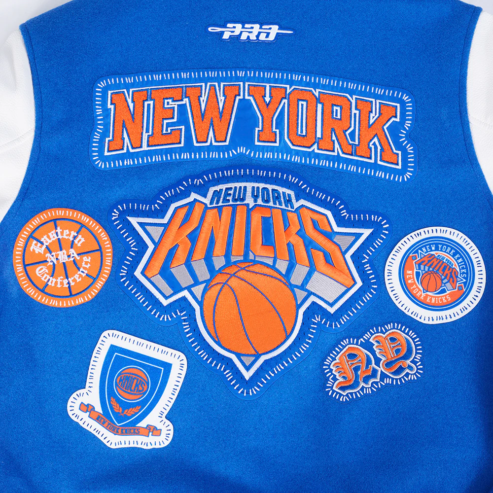 NBA NEW YORK KNICKS DIY PICK STITCH MEN'S RIB WOOL VARSITY JACKET (ROYAL/ORANGE/ROYAL) - Image 10