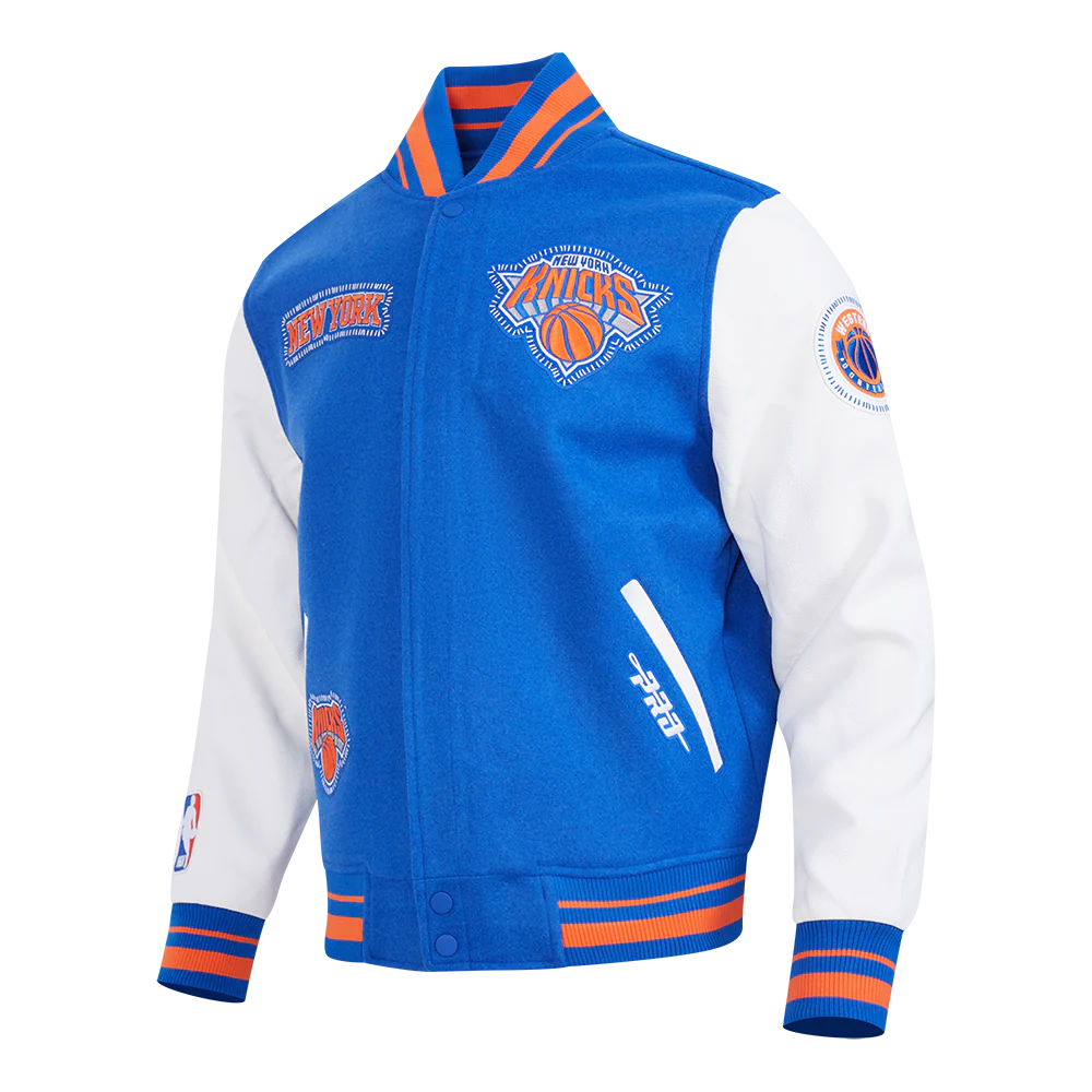 NBA NEW YORK KNICKS DIY PICK STITCH MEN'S RIB WOOL VARSITY JACKET (ROYAL/ORANGE/ROYAL) - Image 2