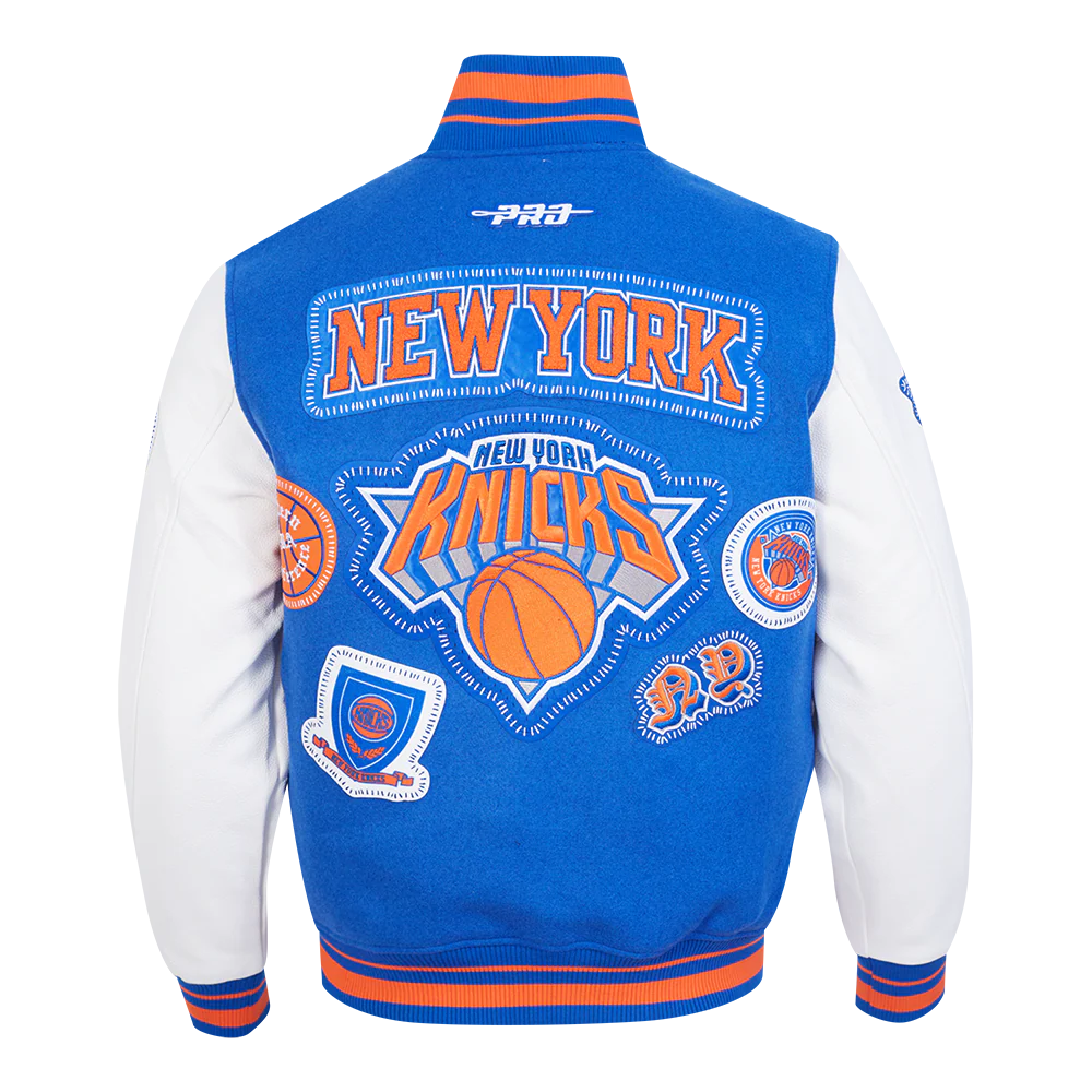 NBA NEW YORK KNICKS DIY PICK STITCH MEN'S RIB WOOL VARSITY JACKET (ROYAL/ORANGE/ROYAL) - Image 3