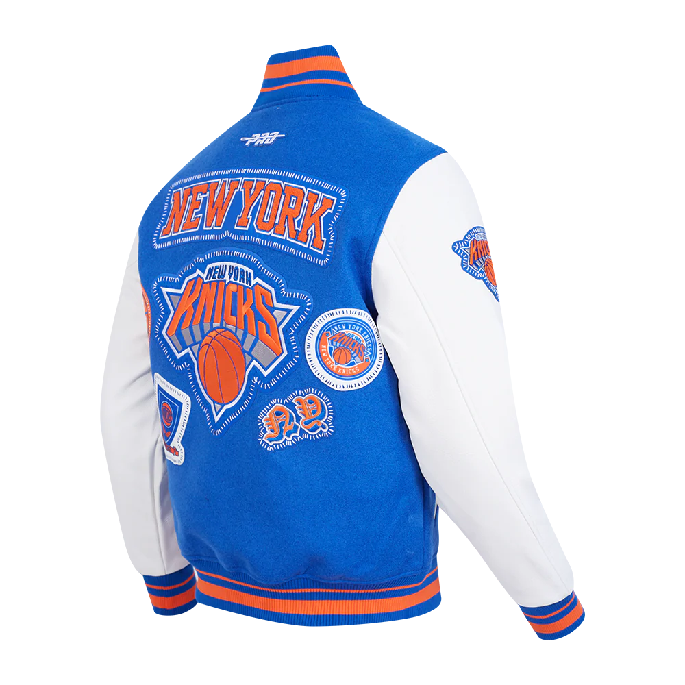 NBA NEW YORK KNICKS DIY PICK STITCH MEN'S RIB WOOL VARSITY JACKET (ROYAL/ORANGE/ROYAL) - Image 4