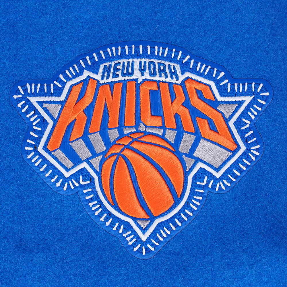 NBA NEW YORK KNICKS DIY PICK STITCH MEN'S RIB WOOL VARSITY JACKET (ROYAL/ORANGE/ROYAL) - Image 5