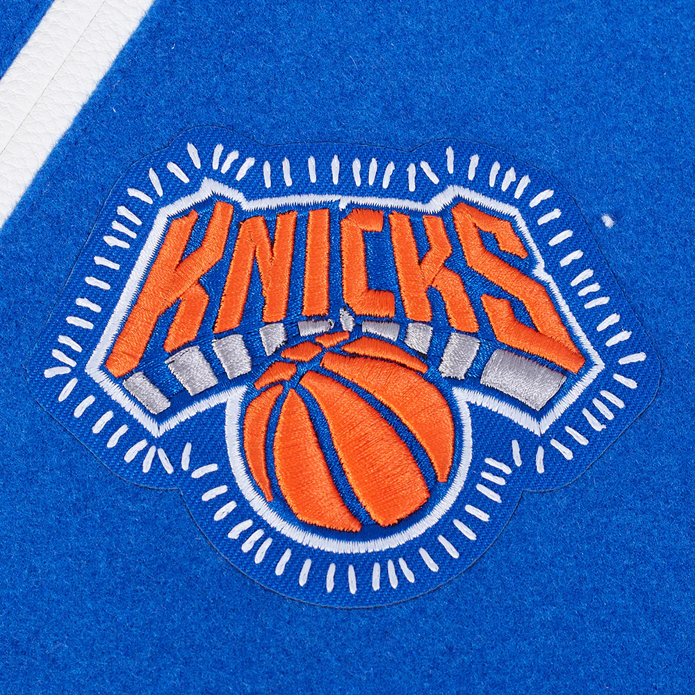 NBA NEW YORK KNICKS DIY PICK STITCH MEN'S RIB WOOL VARSITY JACKET (ROYAL/ORANGE/ROYAL) - Image 7