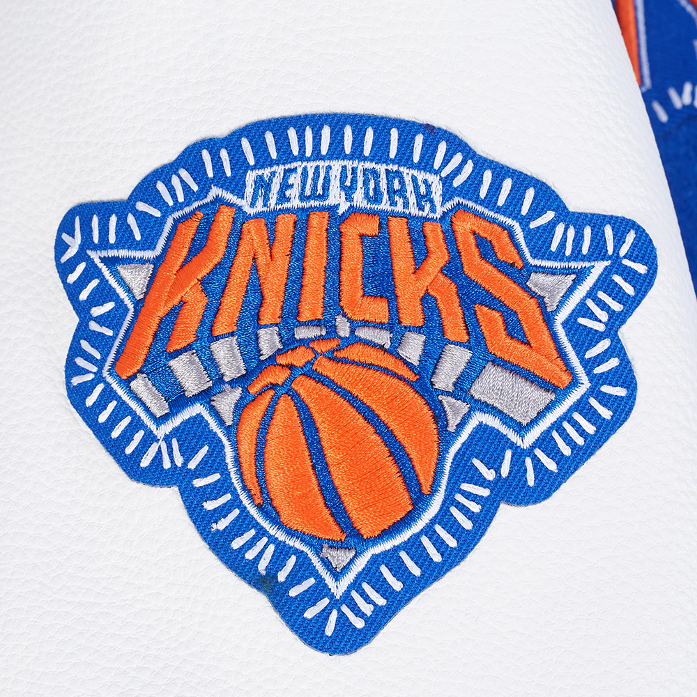 NBA NEW YORK KNICKS DIY PICK STITCH MEN'S RIB WOOL VARSITY JACKET (ROYAL/ORANGE/ROYAL) - Image 8