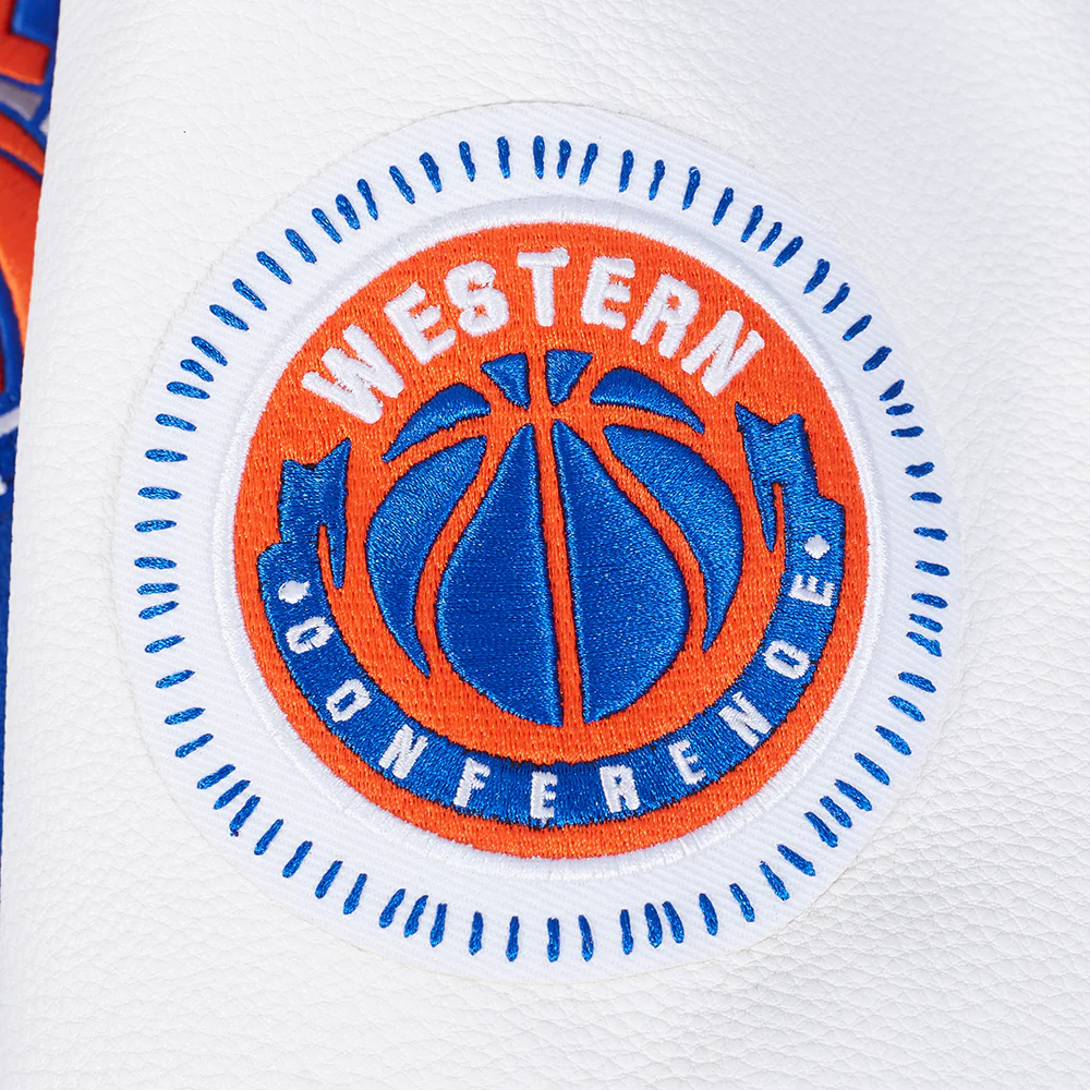 NBA NEW YORK KNICKS DIY PICK STITCH MEN'S RIB WOOL VARSITY JACKET (ROYAL/ORANGE/ROYAL) - Image 9