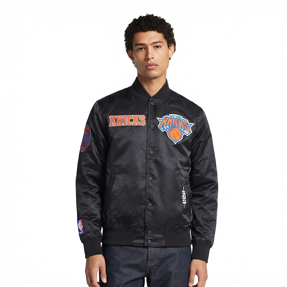 NBA NEW YORK KNICKS SOUVENIR MEN'S SATIN JACKET (BLACK)