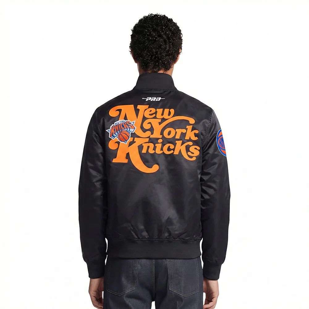 NBA NEW YORK KNICKS SOUVENIR MEN'S SATIN JACKET (BLACK) - Image 2