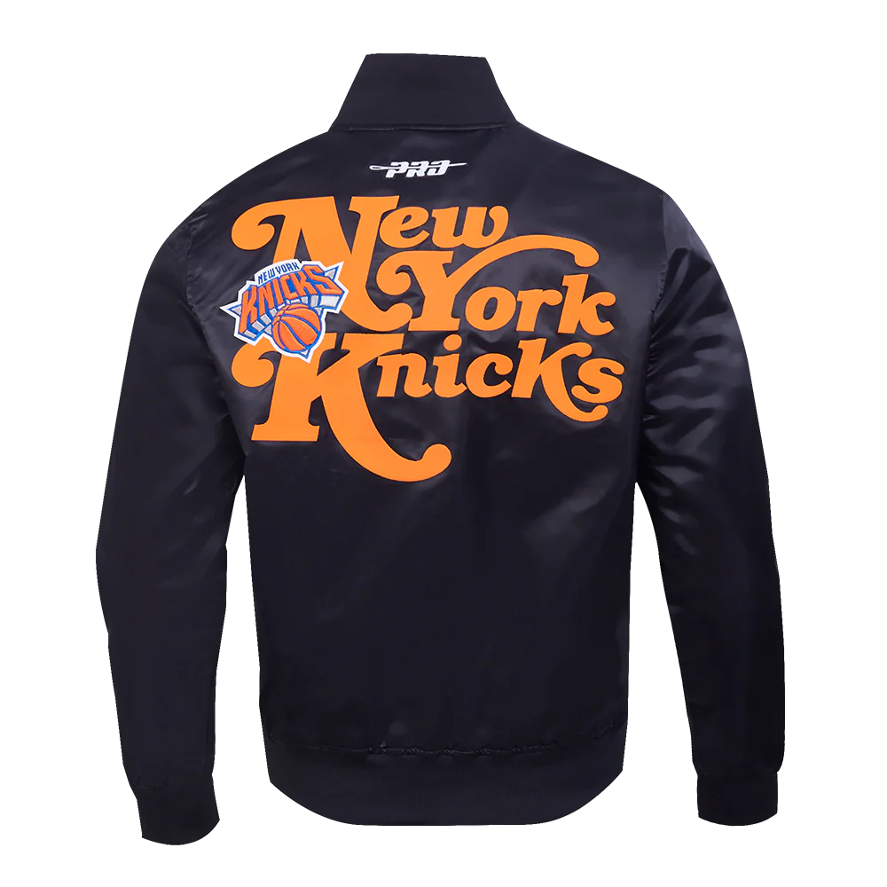NBA NEW YORK KNICKS SOUVENIR MEN'S SATIN JACKET (BLACK) - Image 7