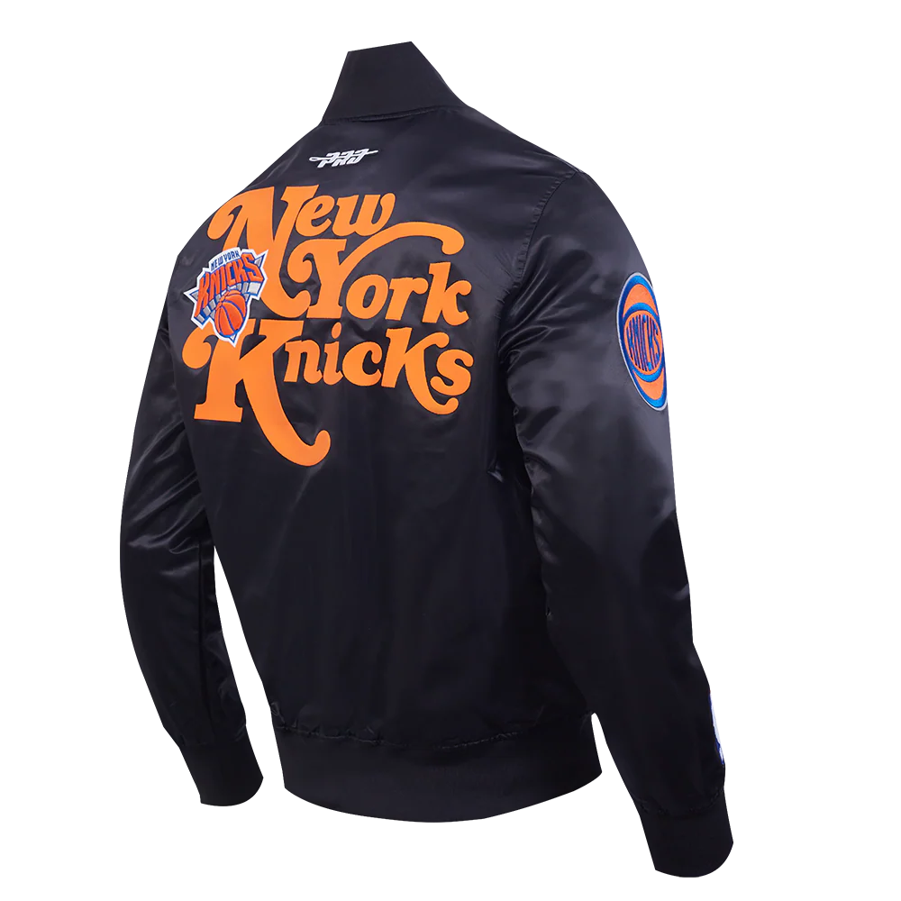 NBA NEW YORK KNICKS SOUVENIR MEN'S SATIN JACKET (BLACK) - Image 8