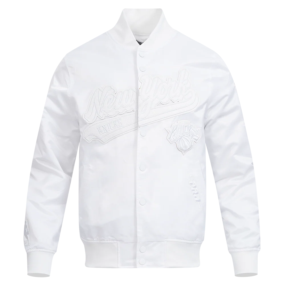 NBA NEW YORK KNICKS WHITE OUT MEN'S SATIN JACKET (WHITE)