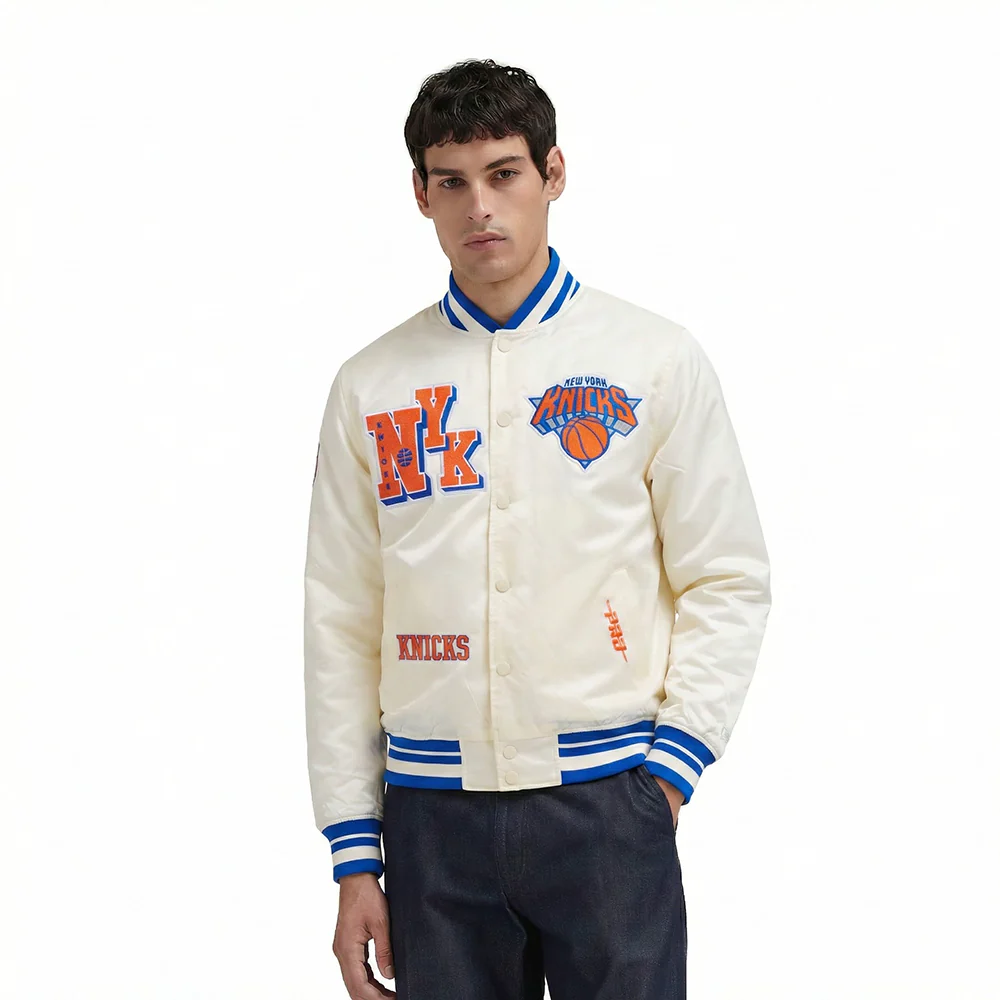 NBA NEW YORK KNICKS BEST OF MEN'S RIB SATIN JACKET (EGGSHELL/ROYAL BLUE) - Image 2