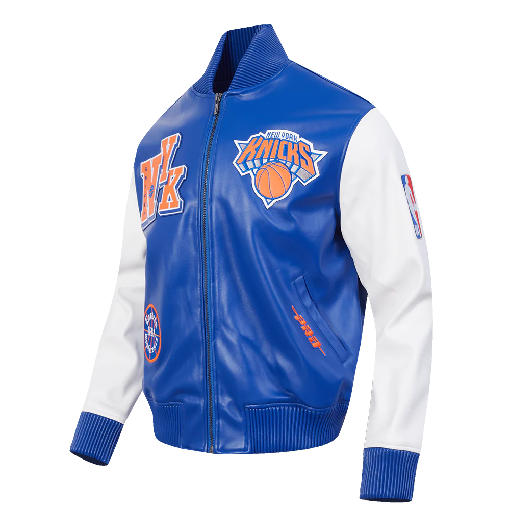 NBA NEW YORK KNICKS BEST OF MEN'S LEATHER VARSITY JACKET (ROYAL BLUE/WHITE) - Image 3