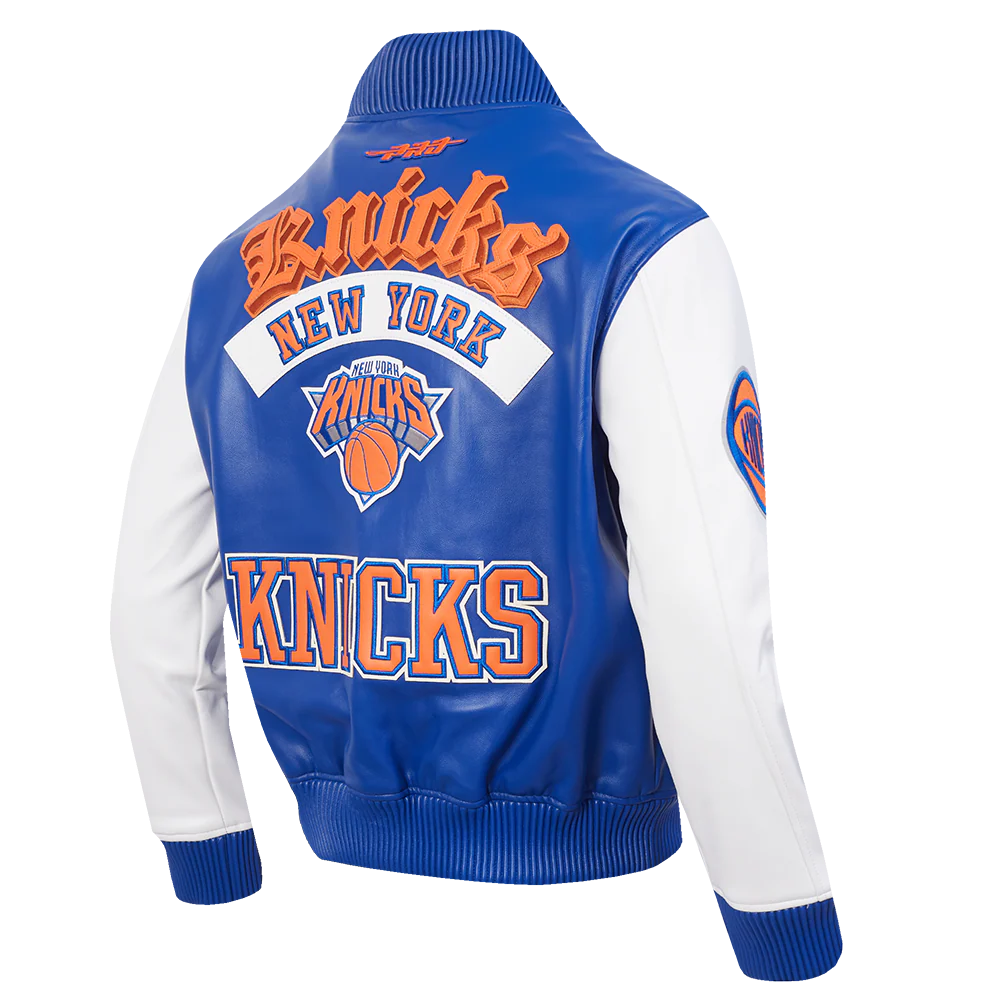 NBA NEW YORK KNICKS BEST OF MEN'S LEATHER VARSITY JACKET (ROYAL BLUE/WHITE) - Image 4