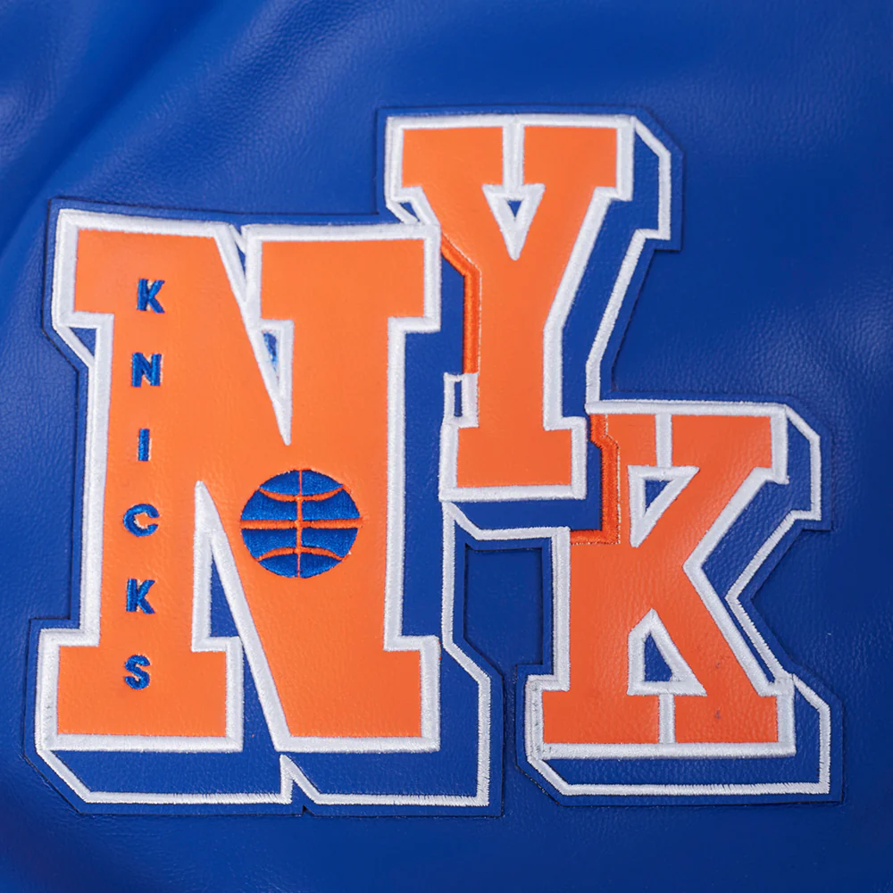 NBA NEW YORK KNICKS BEST OF MEN'S LEATHER VARSITY JACKET (ROYAL BLUE/WHITE) - Image 5